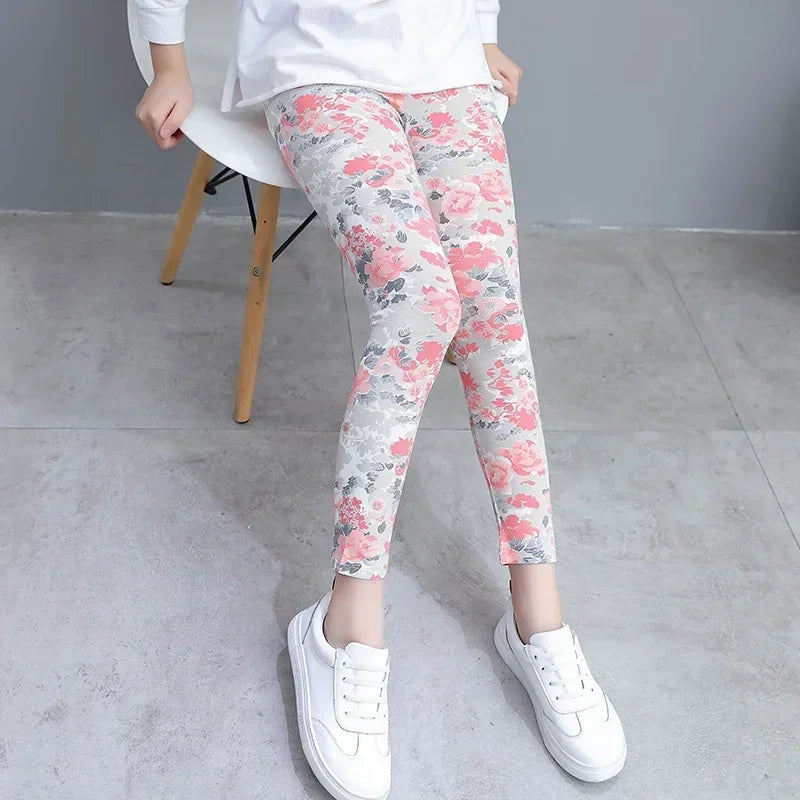 Baby Girls Leggings Kids Pencil Pants Casual Floral Trousers Slim Leggings Teens Nine Point Pant 2025 Spring Children's Clothing