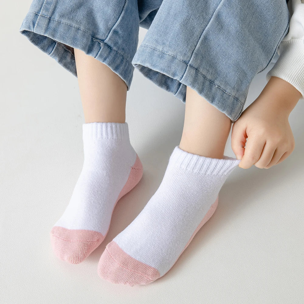 5 Pairs Spring Children Socks 100% Cotton Kids Fashion Black White Pink Student Baby Girl Boy Sports Short Socks For 1-12 Years