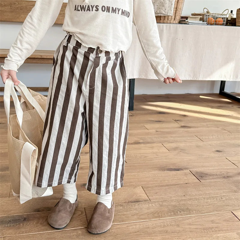 2024 Spring Children Striped Casual Trousers Loose Girls Harem Pants Kids Boys Cotton Wide Leg Sweatpants Fashion Baby Clothes