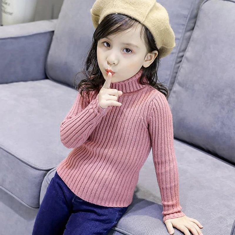 Fashion Baby Girls Winter Turtleneck Knitted Sweaters Clothes 2023 Autumn Children Boys Pullover Kids Knitwear Versatile