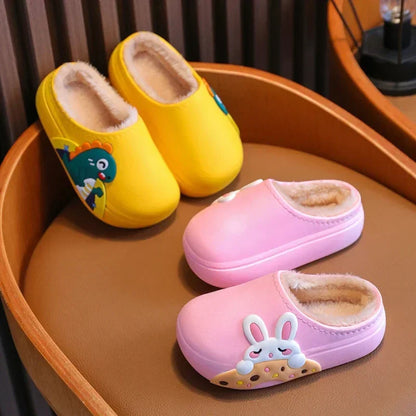 Winter Cartoon Children's Slippers Non-Slip Sole Cotton Shoes Boys Girls Waterproof Indoor Kids Shoes Plush Warm Home Slippers