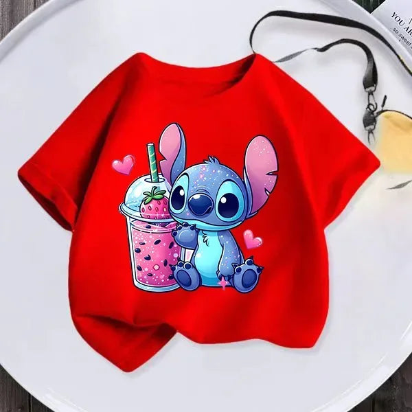 Disney Lilo Stitch Children T-Shirt Kawaii T Shirt Anime Cartoons Children Casual Clothes Tee Shirt Kid Girl Boy Fashion Y2K Top