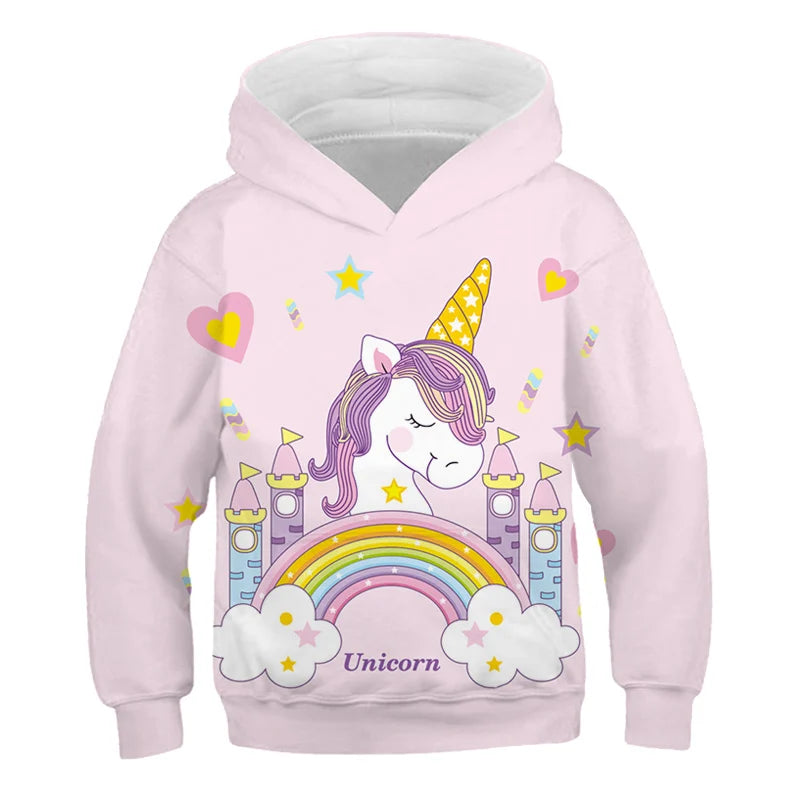 2024 Baby Kids Boys Girls Unicorn Hoodies Clothing Spring Autumn Fashion Cute Hooded Tops Children's Cartoon Casual Sweatshirts