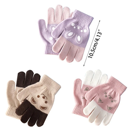 2022 Winter Korean Style Kids Knitted Gloves Cartoon Bear Printed Full Finger Gloves for 4 5 6 7 8 Year Old Children Accessories