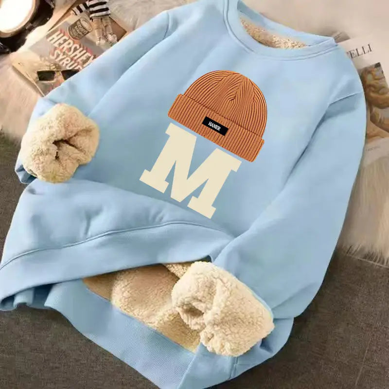 Winter Warm Sweatshirts Sweater Letter Printing Lamb Fleece Unisex Plush Thickened Warm Top Lambswool Thicken Harajuku Pullovers