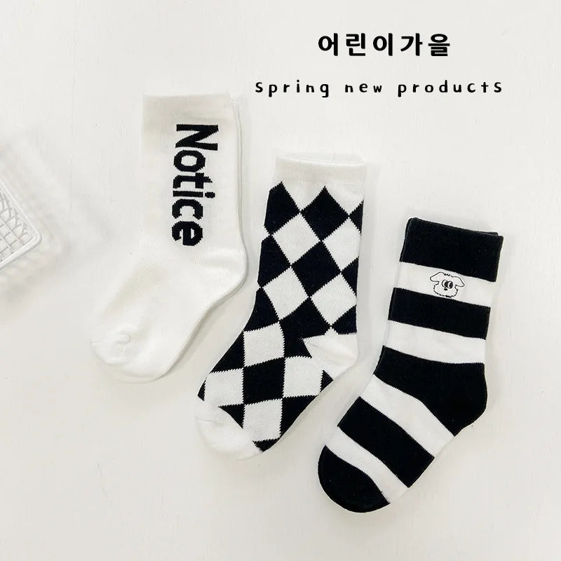 Boys Girls Spring Newest Socks Kids Girls Black White Striped Cotton Socks For Child Little Baby Infant Socks