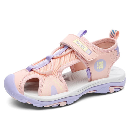 Summer Beach Water Children Sandals Fashion Shoes Outdoor Non-slip Soft Bottom Shading Leather Boys Comfortable Shoes Girls