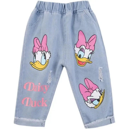 Spring Summer Children Cartoon Daisy Jeans Thin Baby Girls Loose Denim Pants Kids Fashion Casual Trousers for 2-6 Years