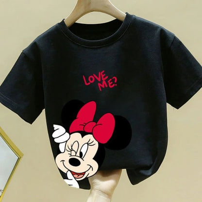 Minnie Printing T-shirt Babies Girls O-neck Bottoming Shirt Fashion Simple Cute Short Sleeve Tops Child Cartoon Clothes