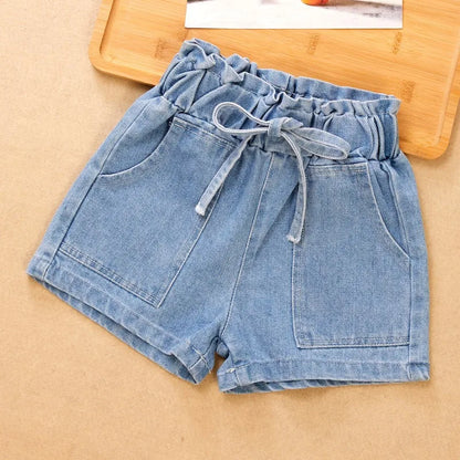 Children's Denim Shorts for Girls Summer New Big Children Loose Cute Casual Outside Wear Short Pants for Girls Children