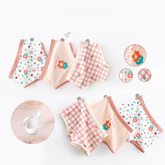 3Pcs/lot Kids Panties 7 Collections Chirdren's Underwear Lovely Girls Briefs Floral Grid Cute Pants Baby Dots Cotton Underpants