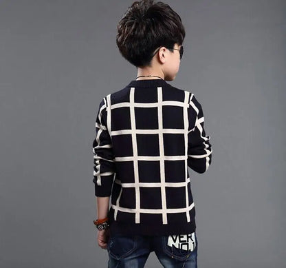 2023 Autumn Winter England Style New Kids boy Plaid Sweater Coat Children Clothing Baby jacquard Cotton Boys Pullover 4-10Y