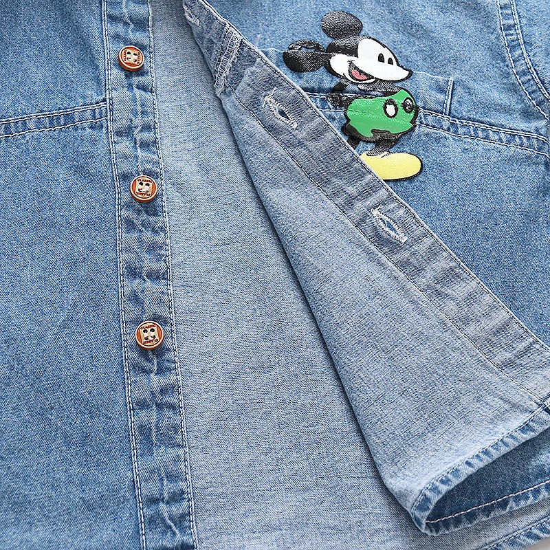 Kids Clothes Denim Shirt Spring Autumn Baby Boys Girls Cartoon Mickey Mouse Long Sleeves Lapel Shirts Children Cotton Jackets