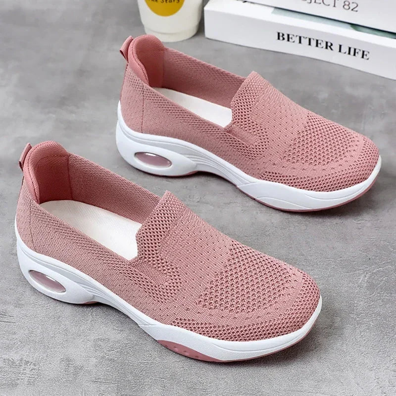 Women Casual Flat Breathable Knitted Sneakers Spring Autumn Sports Tennis Shoes Woman Fashion Slip on Soft Bottom Walking Shoes