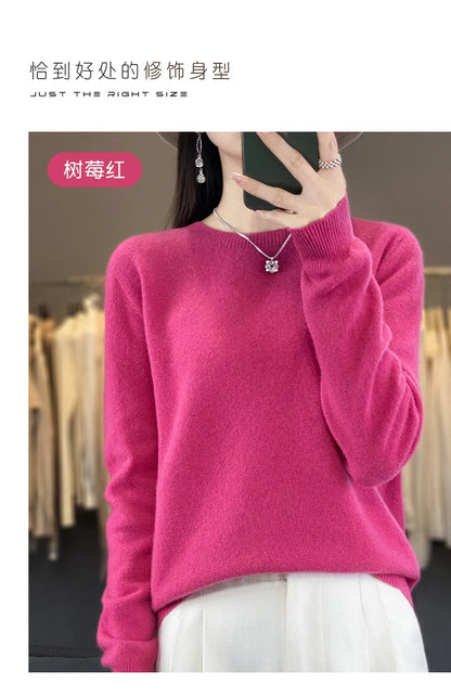 Women 100% Pure Merino Wool Knitted Sweater Autumn Winter Fashion O-Neck Pullover Seamless Jumper Tops Cashmere Warm Clothes