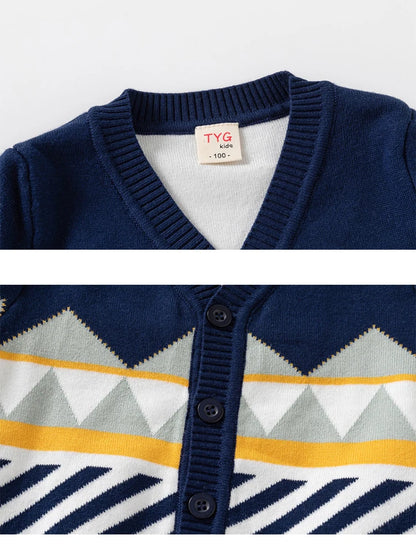 Children Sweater Winter Double-layer Cotton Striped Kid Knitted Sweaters For Boys Girls Cardigan Baby Jacket Navy And Beige Coat