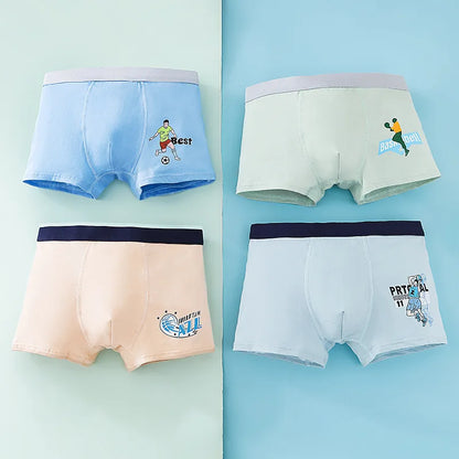 4PCS Teens Boys Cotton Antibacterial Panties Kid Solid Thin Breathable Knickers 9+y Young Child Underwear Teenagers Daily Briefs