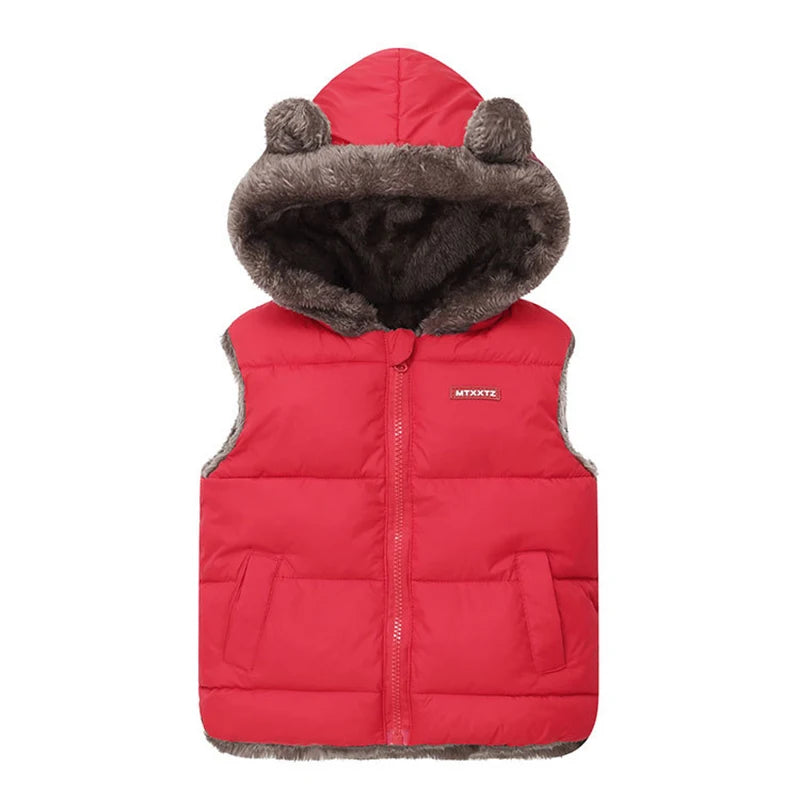 New Winter Keep Warm Boys Vest Fashion Thick Plush Hooded Collar Waistcoat For Kids 2-6 Years Old Children Outerwear