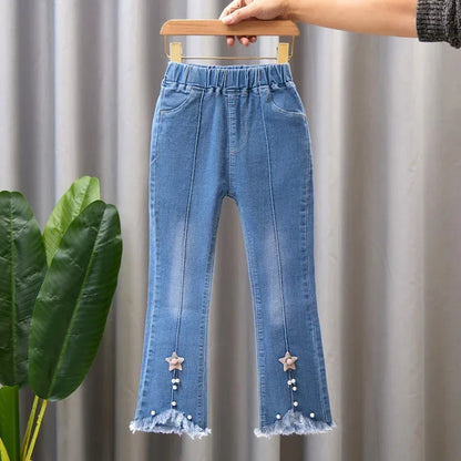 Kids Baby Girls Cowboy Pants Spring Autumn Baby Girls Jeans Casual Girls Jeans Children Clothing Kids Bell-bottoms Jeans