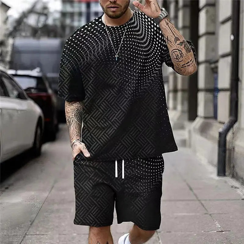 Summer Men's Short Sleeve T Shirt Sets 3D Lion Print Casual Shorts Sets Fashion Tracksuit Outdoor Sports Men Clothes