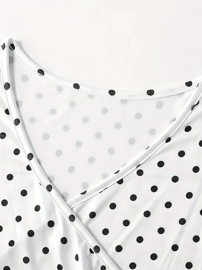 Summer polka dot short sleeved V-neck breastfeeding maternity shirt