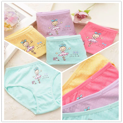 4 Pcs/Lot Kids Cotton Briefs Girls Panties Cartoon Pattern Underpants Candy Colors Triangle Girls Underwear  2-10 Years