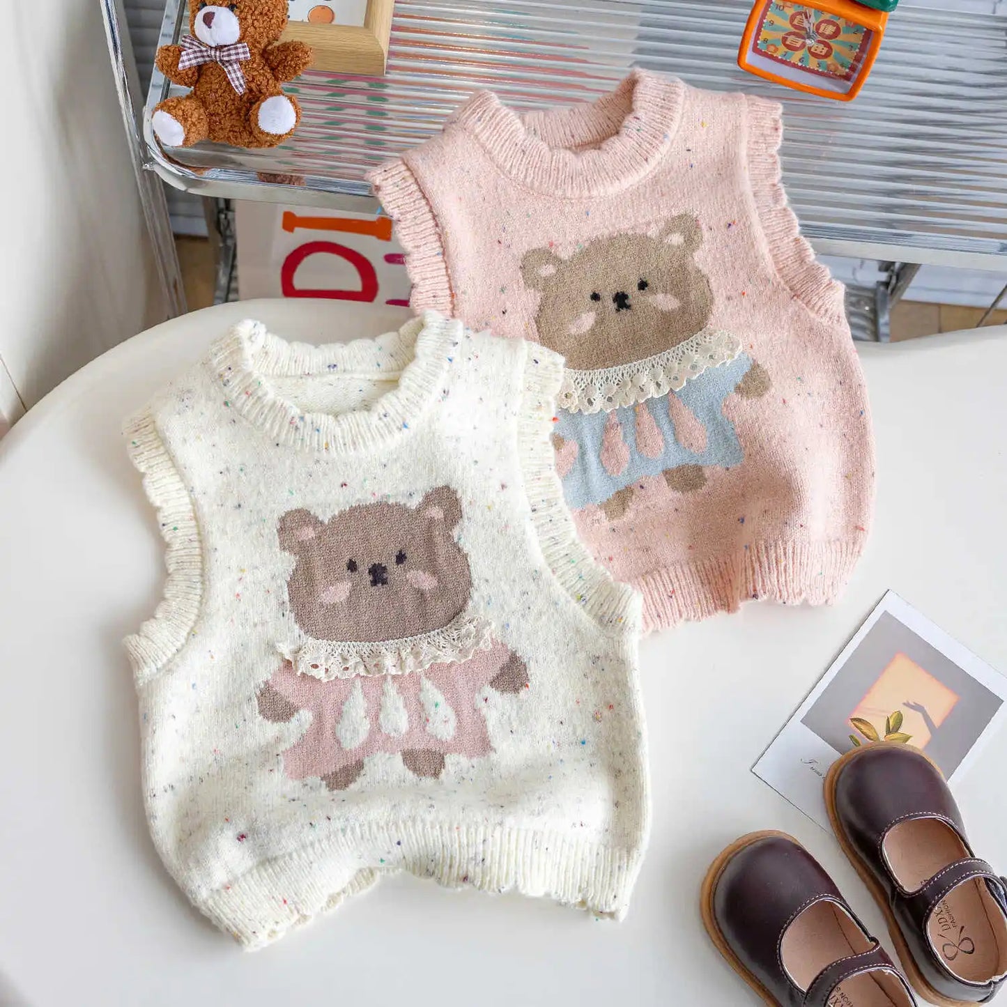 Vests & Waistcoats Girls Knitted Vest Spring Autumn Wear Stylish Cartoon Jacket Sleeveless Vest Outer Wear Casual Simple