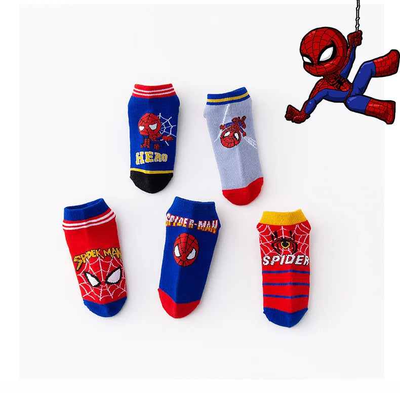 5 Pairs Spiderman Children Socks Anime Kids Boys Short Sock Kawaii Child Cartoon Baby Summer Spring Boat Socks Kids Gift 1-12Y