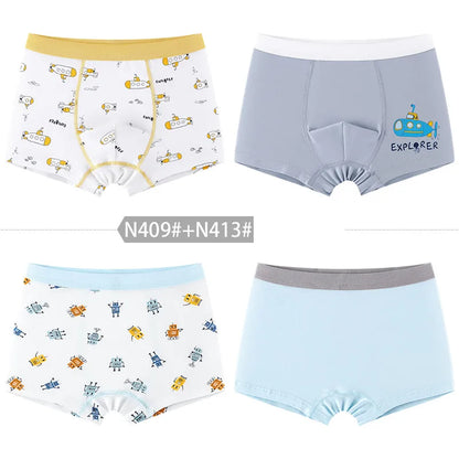 4 Pcs High Quality Children's Underwear for Kids Cartoon Cat Shorts Soft Cotton Underpants Boys Teenage Striped Panties 4-16T