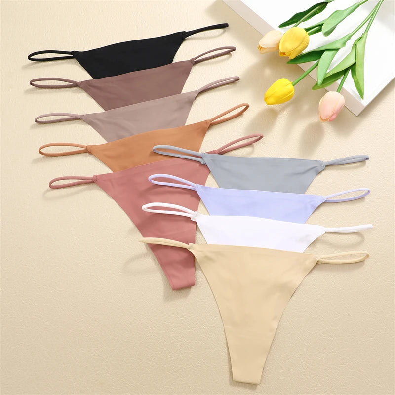 3PCS Seamless Thong Women Thin Strap Low Waist High Flexibility Panties Sexy Underwear Ladies Briefs T-back Comfortable Women