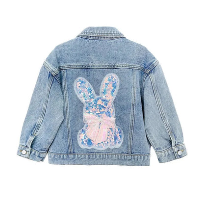 1 2 3 4 5 6 8 10 Years Girls Denim Jacket Cute Rabbit Spring Autumn Fashion Little Princess Baby Coat Birthday Gift Kids Clothes