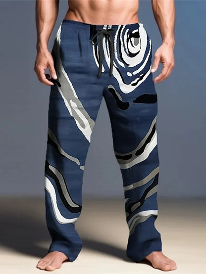 Geometric Pattern Loose Pants New 2024 Men's Four Seasons Pure Cotton Pants Casual Fashion Cool