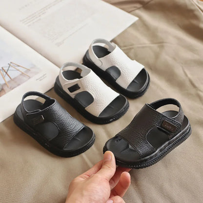 Summer Beach Sandals For Boys Korean Style 2024 Fashion Children Footwear PU Leather Anti-slippery Soft-soled Kid's Shoes