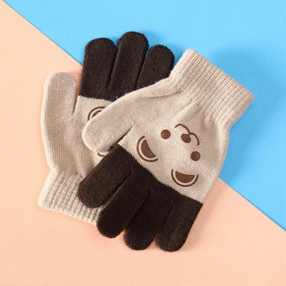 2022 Winter Korean Style Kids Knitted Gloves Cartoon Bear Printed Full Finger Gloves for 4 5 6 7 8 Year Old Children Accessories