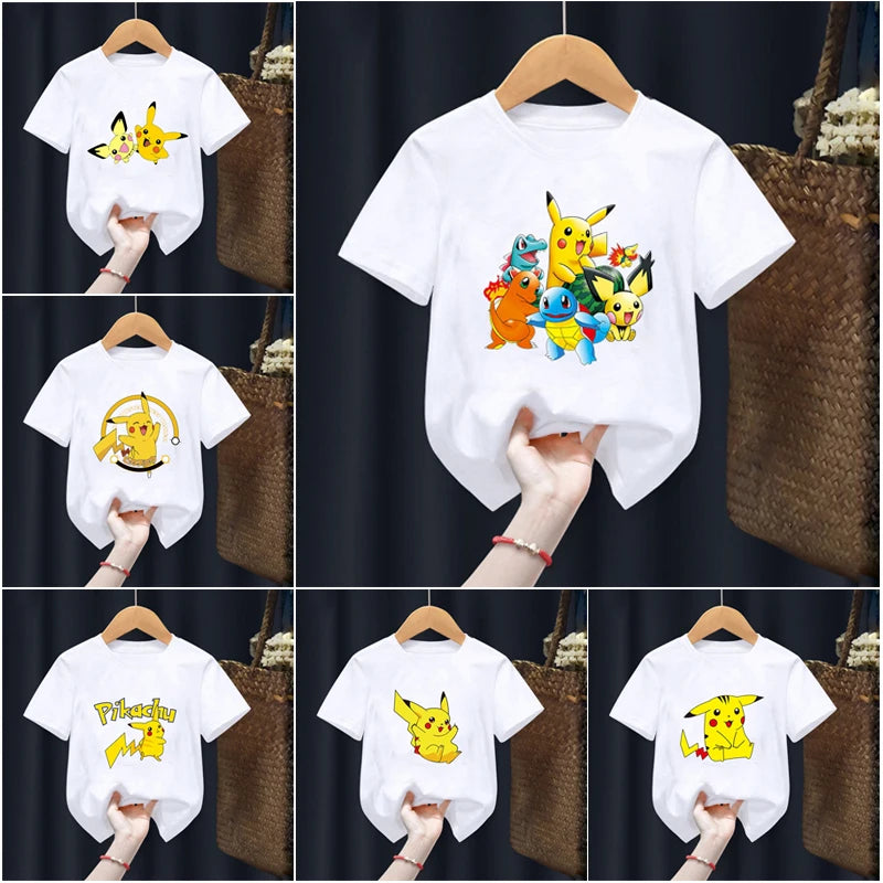 Anime Pokemon Pikachu Cartoons Children T-Shirt Kawaii T Shirt Children Casual Clothes Tee Shirt Kid Girl Boy Fashion Y2K Top