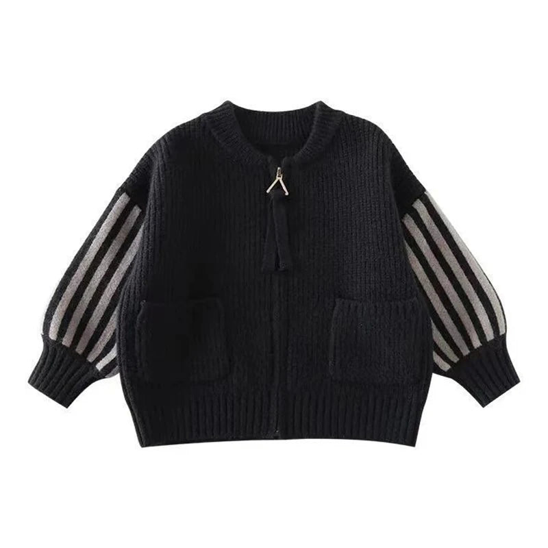 Spring Autumn Patchwork Fashion Stripe Kids Cardigan Harajuku Boy's Tops Loose Casual Outerwear Print Long Sleeve Girls Sweater