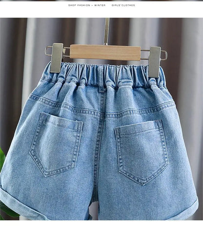 Girls' Summer 3-10-14T Children's Jeans Shorts New Fashion Children's Wear Girls' Big Boy Thin White Pants