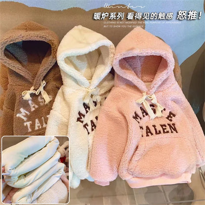 Children LambWool Sweatshirt Girls Thicken Fashion Sweatshirt Kids Long Sleeves Hooded Tracksuit Autumn Winter Casual Clothing