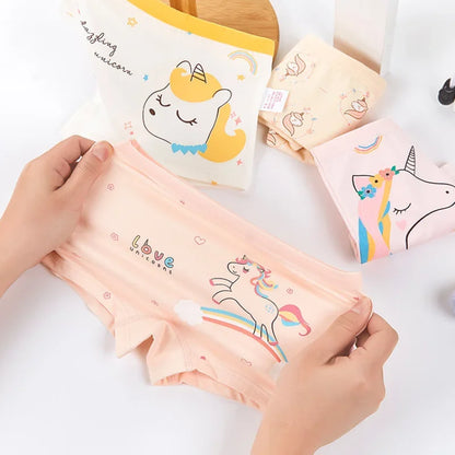 4PCS Girls Cute Unicorn Print Panties Kid Cotton Soft Antibacterial Knickers 2+y Young Children Underwear Thin Breathable Briefs