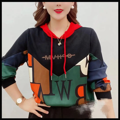 Spring Autumn Harajuku Fashion Oversized Pullover Women's Hoodies Loose Casual Sweatshirts Western Splicing Popular Simple Tops