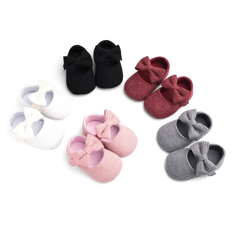 Baby Girl Flower Shape Shoes Knitted Knitting Soft Soles Non-slip Flowers Bow Tie Infant Newborns First Walkers Toddler Girl Sho