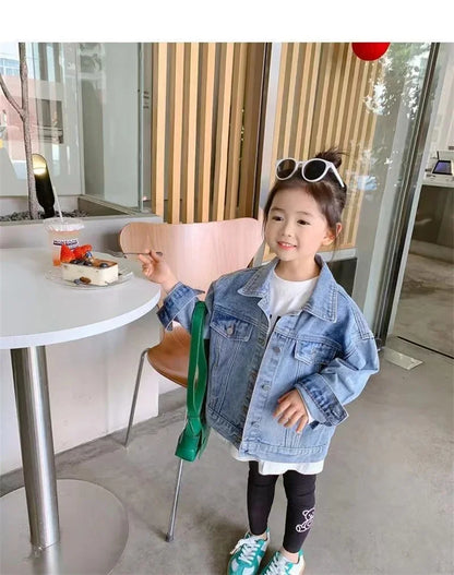 Girls Denim Jackets New Kids Fashion Cartoon Outerwear Children Long Sleeve Casual Clothing 2-10 Years Teenager Trends Coats