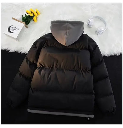 Winter New Style Padded Jacket Thickened Hooded Two-piece Illusion Puffer Jacket For Men Women Loose-fit Couple Student