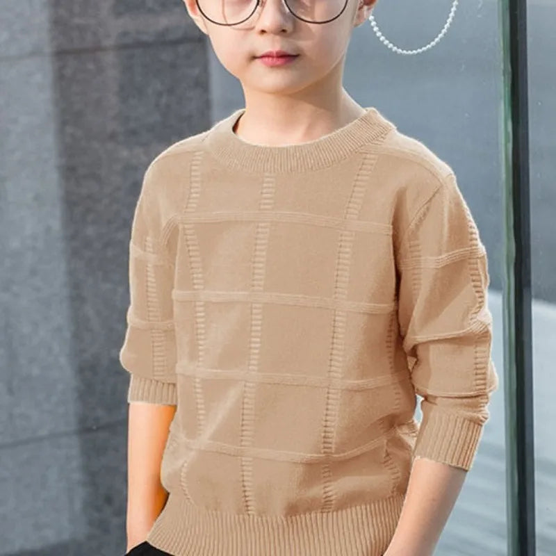 Boys' Autumn Winter New Fashion Round Neck Long Sleeve Solid Color Thread Shirt Casual Kids Children's Clothing Sweaters Tops