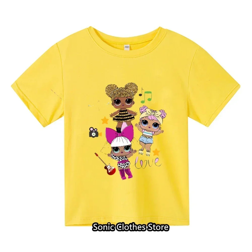 2024 Cartoon Anime Printed T-shirt for Girls Aged 3-14 Summer Children's Fashion Casual Children's T-shirt