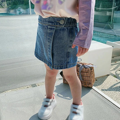 Girls Denim Shorts Summer Elastic Waist Casual Fashion Short Skirt