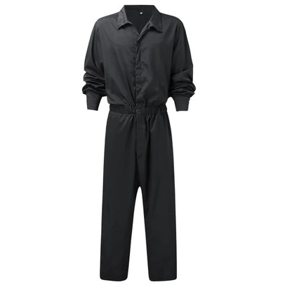 Summer Thin Men\'s Cargo Jumpsuit Pants Overalls Fashion Long Sleeve Lapel Button-Down Rompers Solid Color Workwear Pants