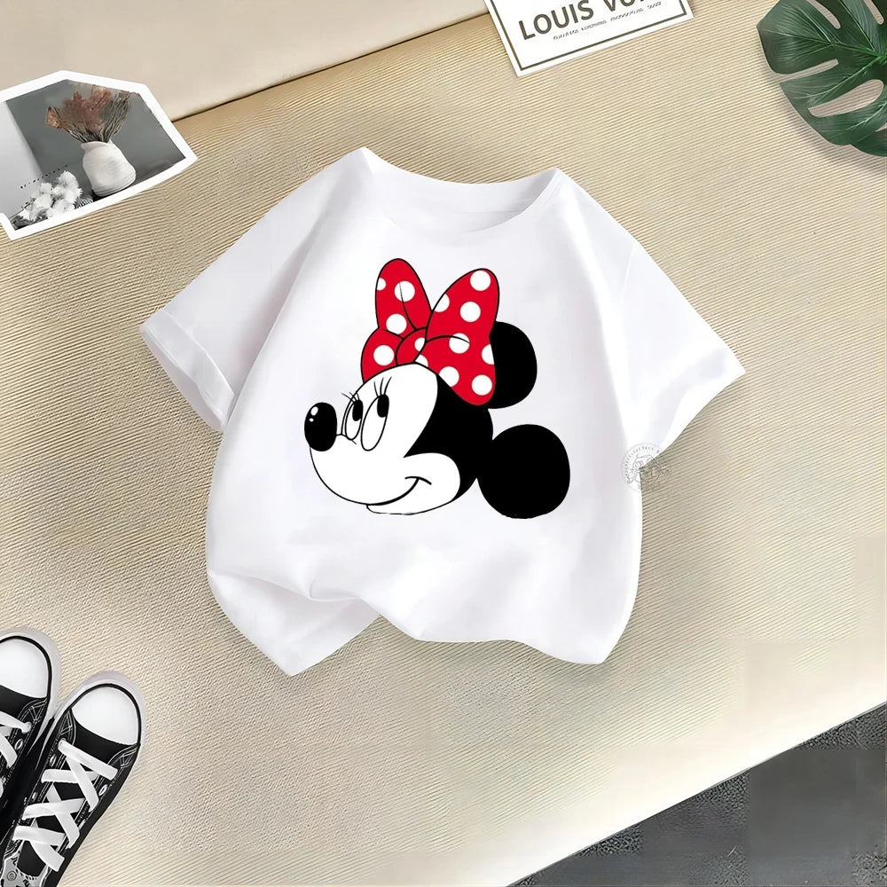 Disney Mickey Minnie Cartoon Printed Boys Girls Street Cotton T-shirt Baby Comfort Crewneck short sleeve top T-shirt top