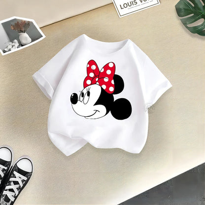 Disney Mickey Minnie Cartoon Printed Boys Girls Street Cotton T-shirt Baby Comfort Crewneck short sleeve top T-shirt top