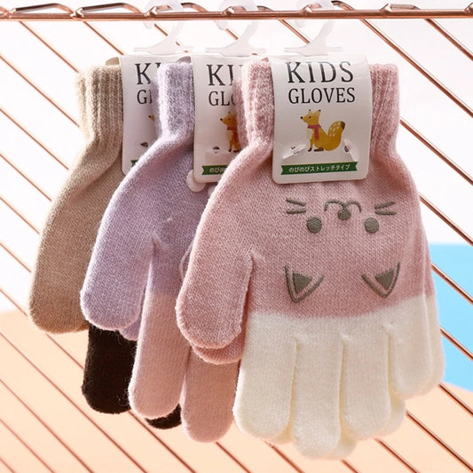 2022 Winter Korean Style Kids Knitted Gloves Cartoon Bear Printed Full Finger Gloves for 4 5 6 7 8 Year Old Children Accessories